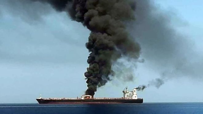 Image circulated by Iran's IRIB agency of burning Front Altair (Photo: IRIB news agency)