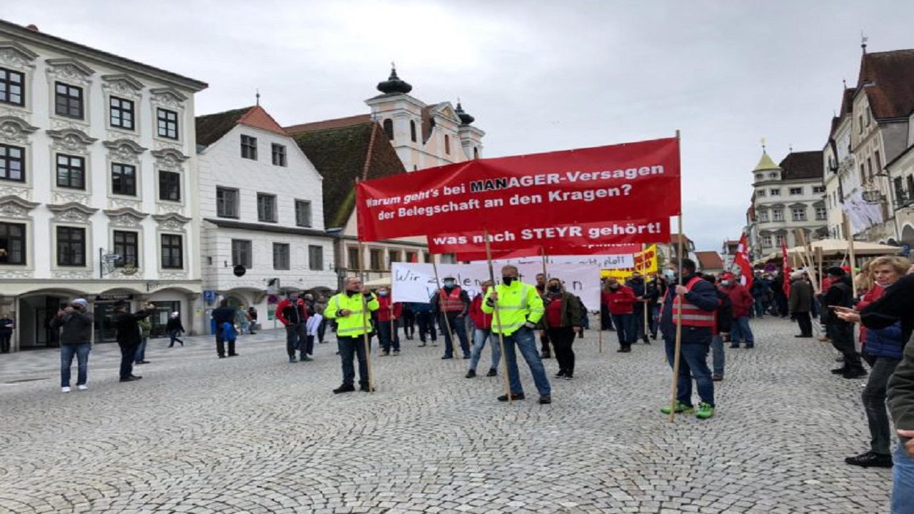 Workers of Volkswagen Group subsidiary stage protests over closure of plant in Austria
