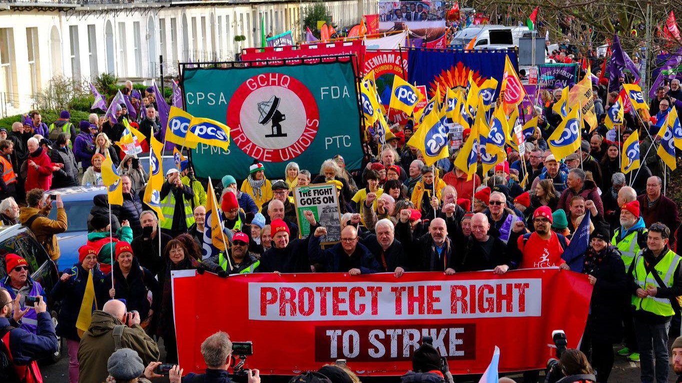 British workers march to denounce Tory anti-strike law