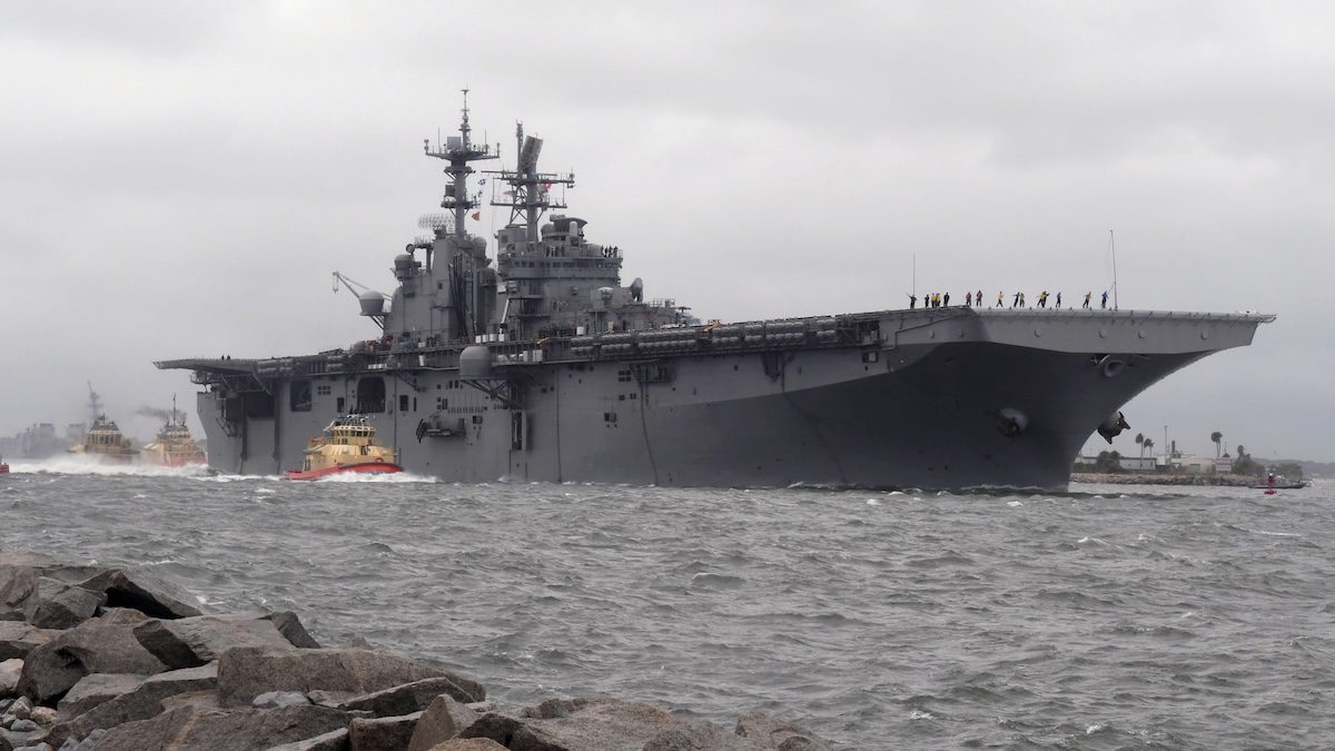 Amphibious assault ship USS Iwo Jima (LHD 7) departs Naval Station Mayport in preparation of Hurricane Matthew’s arrival onto Florida’s eastern coast.
