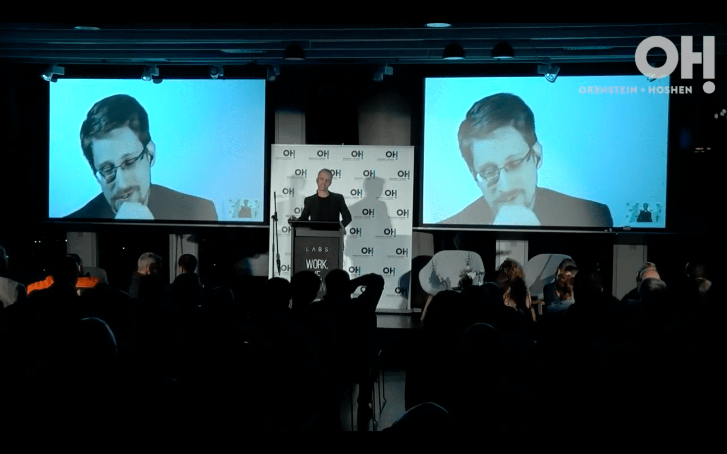 Edward Snowden addressing the Israeli conference
