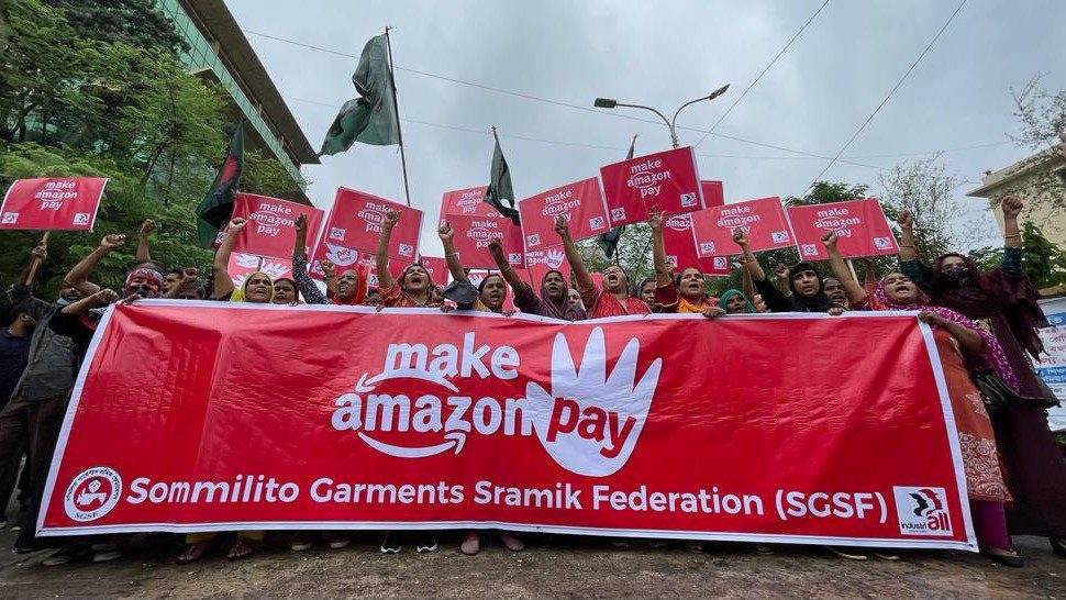 Workers hold protests and strikes on global day of action to “Make Amazon Pay”