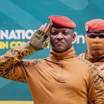 President Burkina Faso, Captain Ibrahim TRAORÉ salutes at the opening ceremony of the 2nd session of the College of Heads of State of the Confederate, at the Centre international Bamako Conference (CICB).