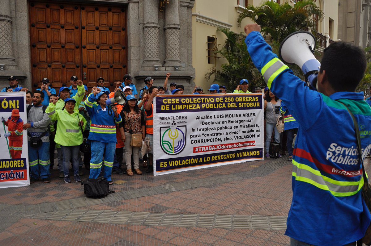 Public cleanliness workers' protest in Miraflores, Peru