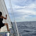 Woman on a boat with Palestine flag