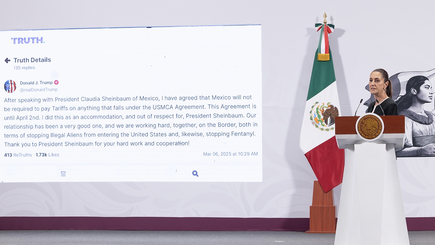 Trump suspends 25% tariff on Mexican imports after talk with Sheinbaum
