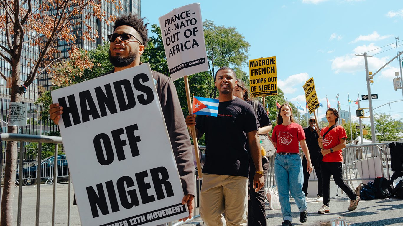 “France out of Africa, US and NATO too!” Activists picket the UNGA