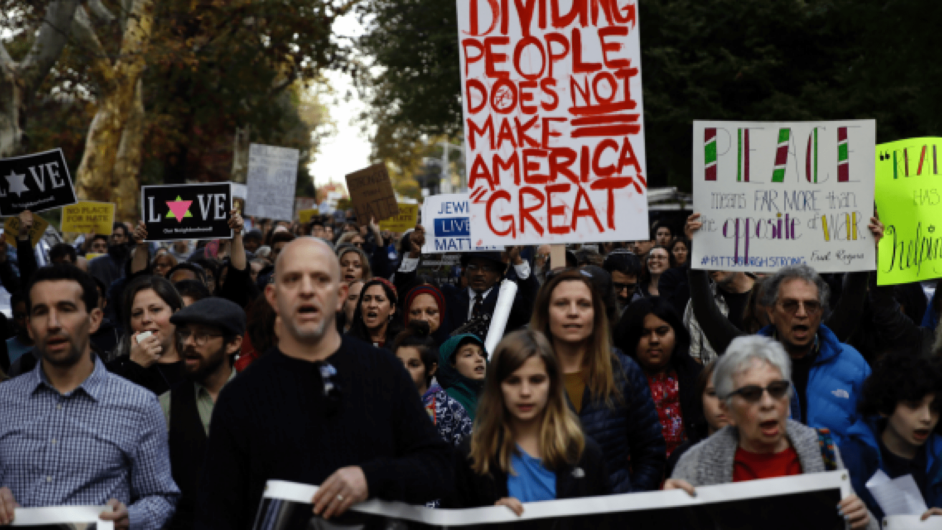 In Pittsburgh, Thousands gather to Protest Donald Trump’s Visit to the Tree of Life Synagogue