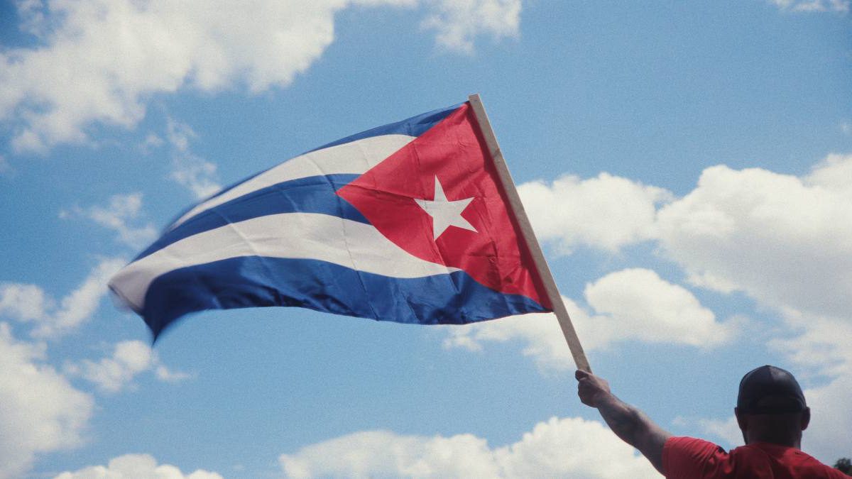 Cuban flag waving in the sky
