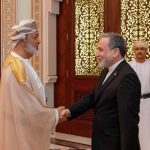 Iranian FM Abbas Araghchi shakes hand of Sultan of Oman Haitham bin Tariq