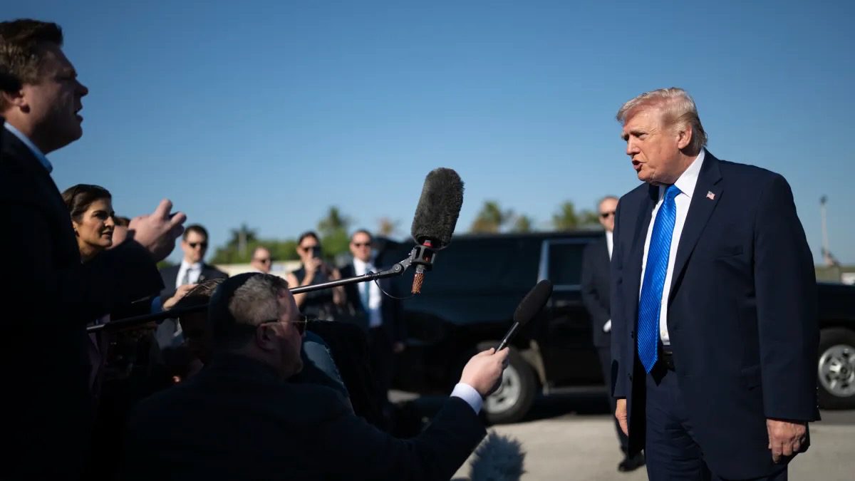 US President Donald Trump speaking to the press
