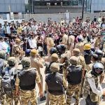 workers protest in Noida, Uttar Pradesh