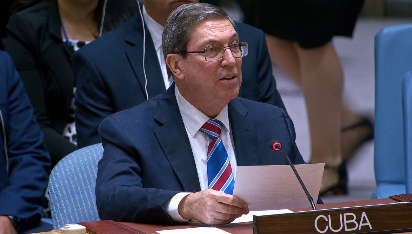 Cuba's Foreign Minister, Bruno Rodriguez, speaks at the Open Debate of the Security Council