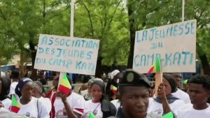 Malian people hold pro-government signs