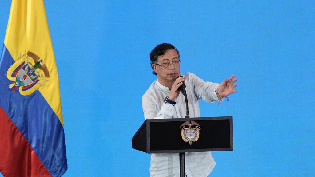 Colombian President Gustavo Petro at podium