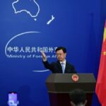 Guo Jiakun speaks at podium during Ministry of Foreign Affairs press conference
