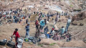 Miners working at the D4 Gakombe coltan mine