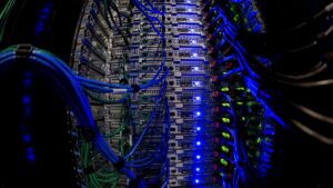 Wikimedia_Foundation_Servers_2015-63 - BT News Blue wires connecting to servers with blue and green lights