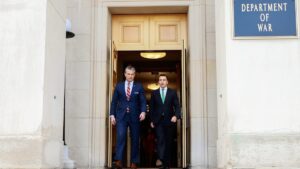 US Secretary of War Pete Hegseth with Ecuadorian President Daniel Noboa