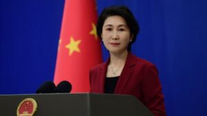 Mao Ning at podium at regular MFA press conference