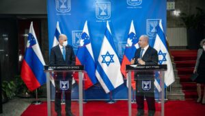 PM Slovenia visits Israel - BT News Prime Minister of Slovenia Janez Janša stands in front of a glass podium alongside Israeli Prime Minister Benjamin Netanyahu