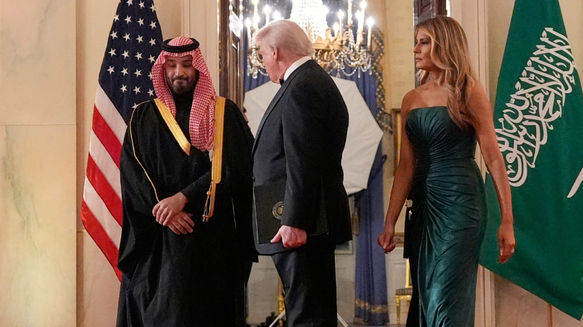President Donald Trump, first lady Melania Trump and Saudi Arabia's Crown Prince Mohammed bin Salman